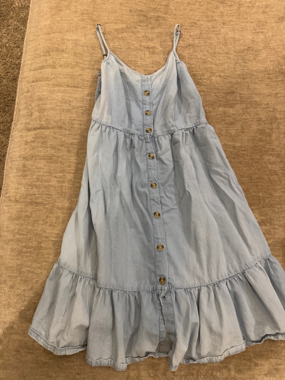 Japna Light Blue Button-Front Tiered Midi Dress